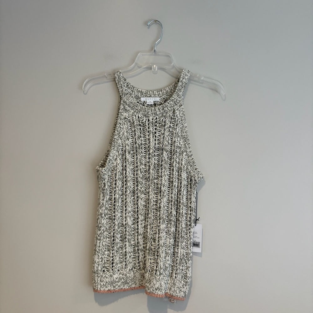 Duffy Elegant Knit Women's Sweater Tank Top in Moon/Silver with Pink